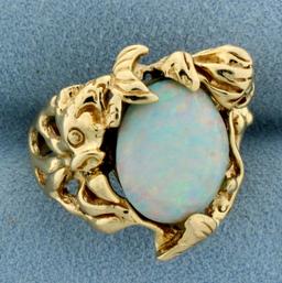 Mermaid Sea Life Opal Ring In 14k Yellow Gold