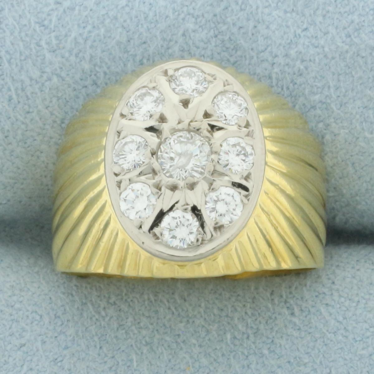 Italian Diamond Bulls Eye Target Design Ring In 18k Yellow Gold