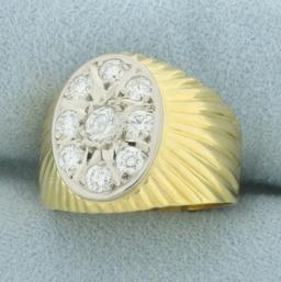 Italian Diamond Bulls Eye Target Design Ring In 18k Yellow Gold