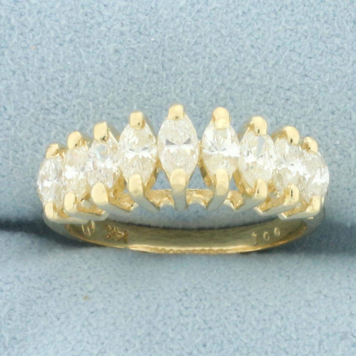 Marquise Diamond 9 Stone Ring In 14k Yellow Gold