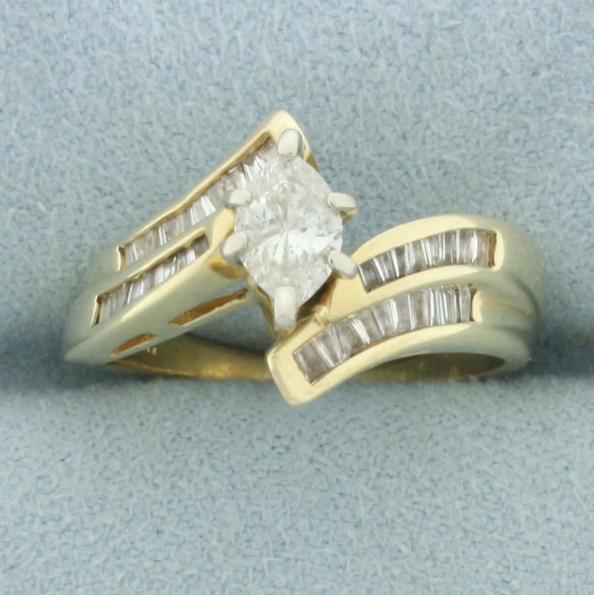 Marquise Diamond Bypass Ring In 14k Yellow Gold