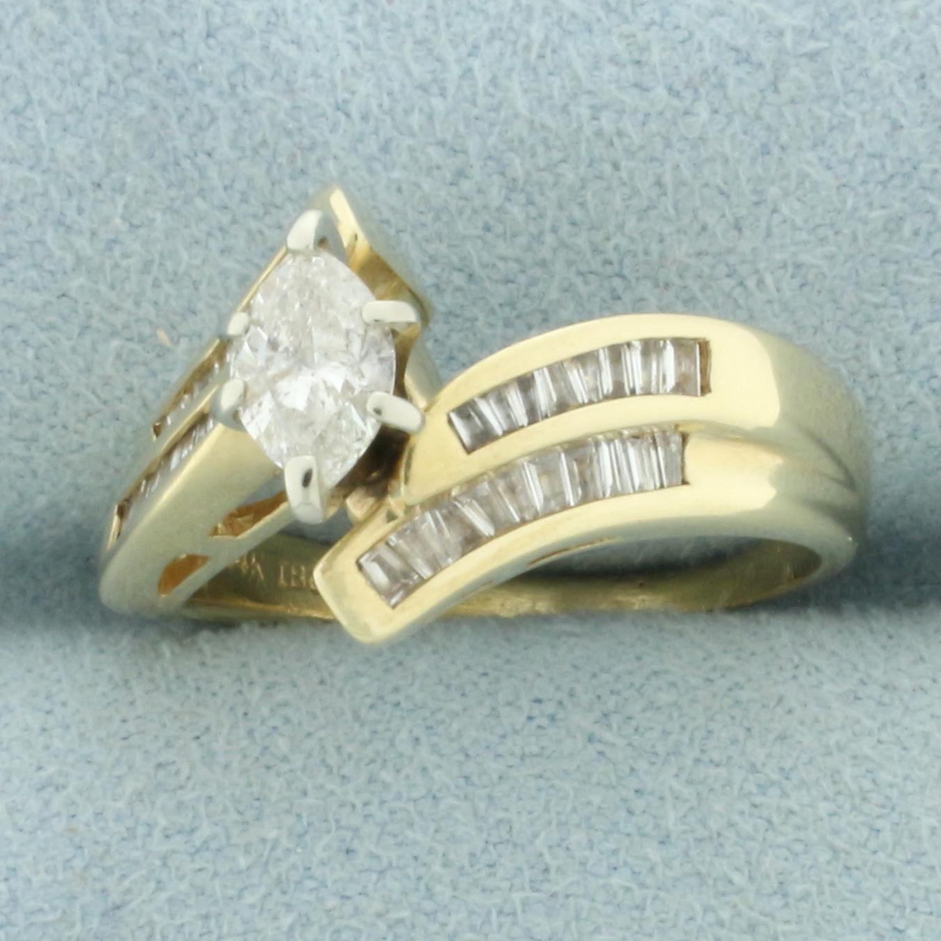 Marquise Diamond Bypass Ring In 14k Yellow Gold