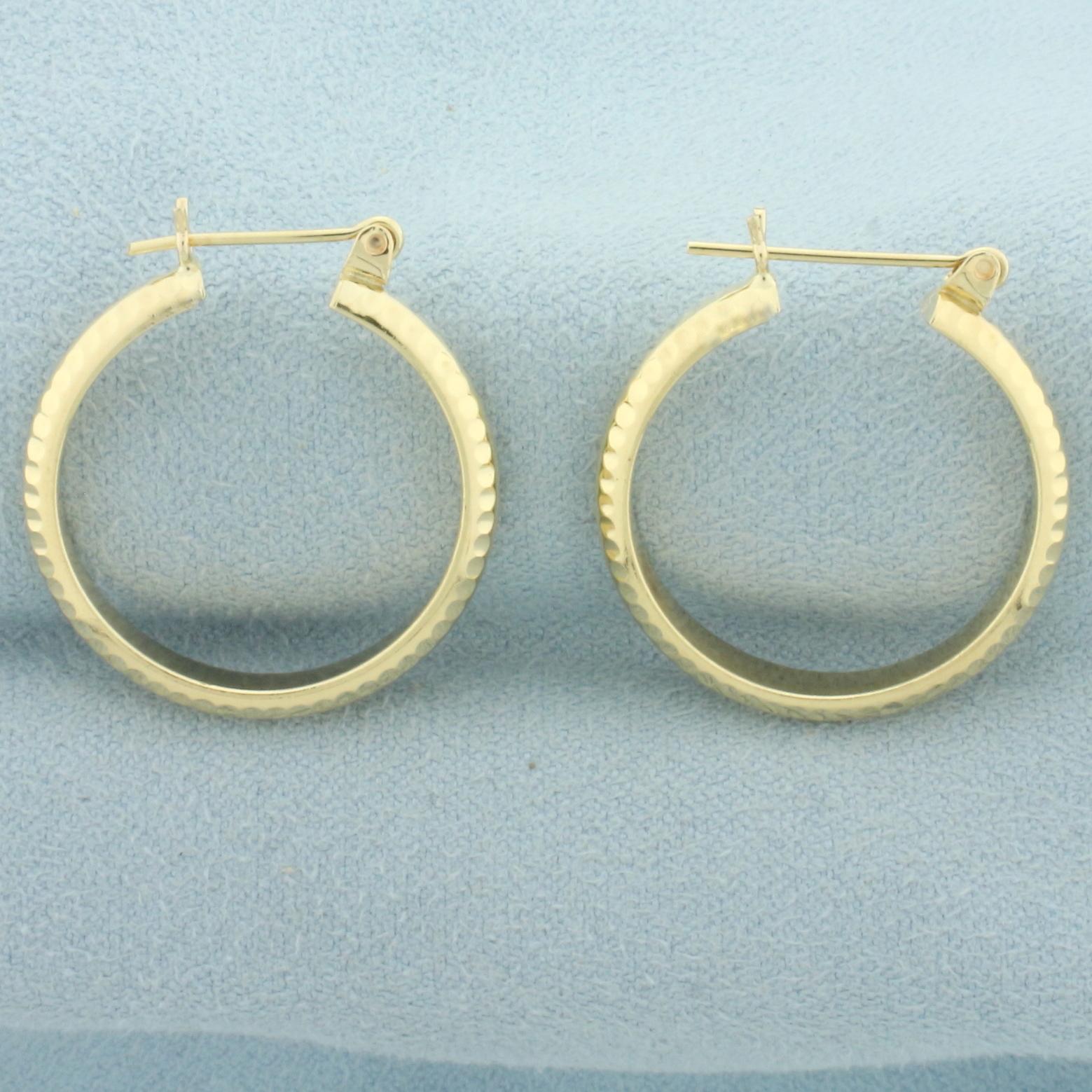 Diamond Cut Hoop Earrings In 14k Yellow Gold