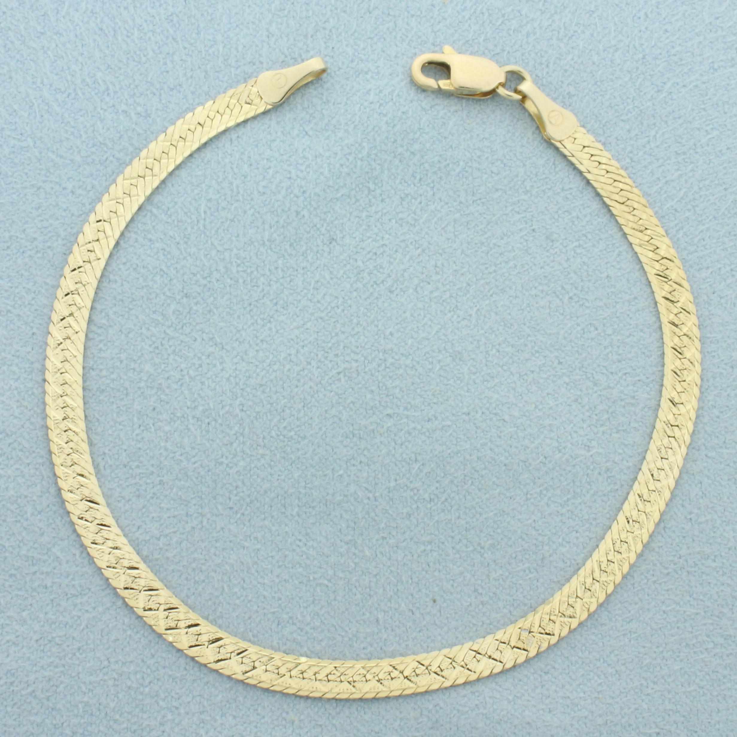 Reversible Herringbone Bracelet In 14k Yellow Gold