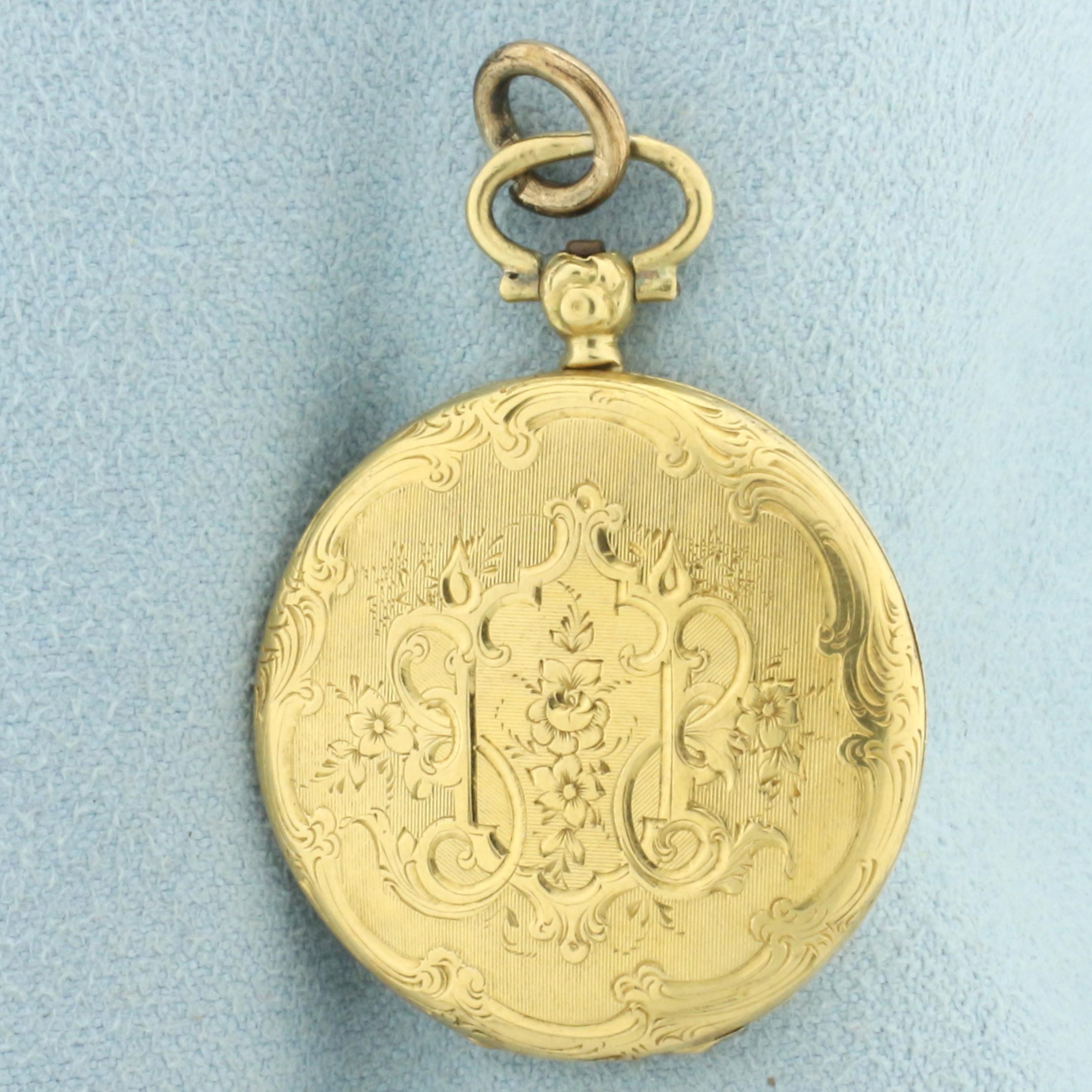 Antique Victorian Remembrance Locket With Hair Art In 18k Yellow Gold