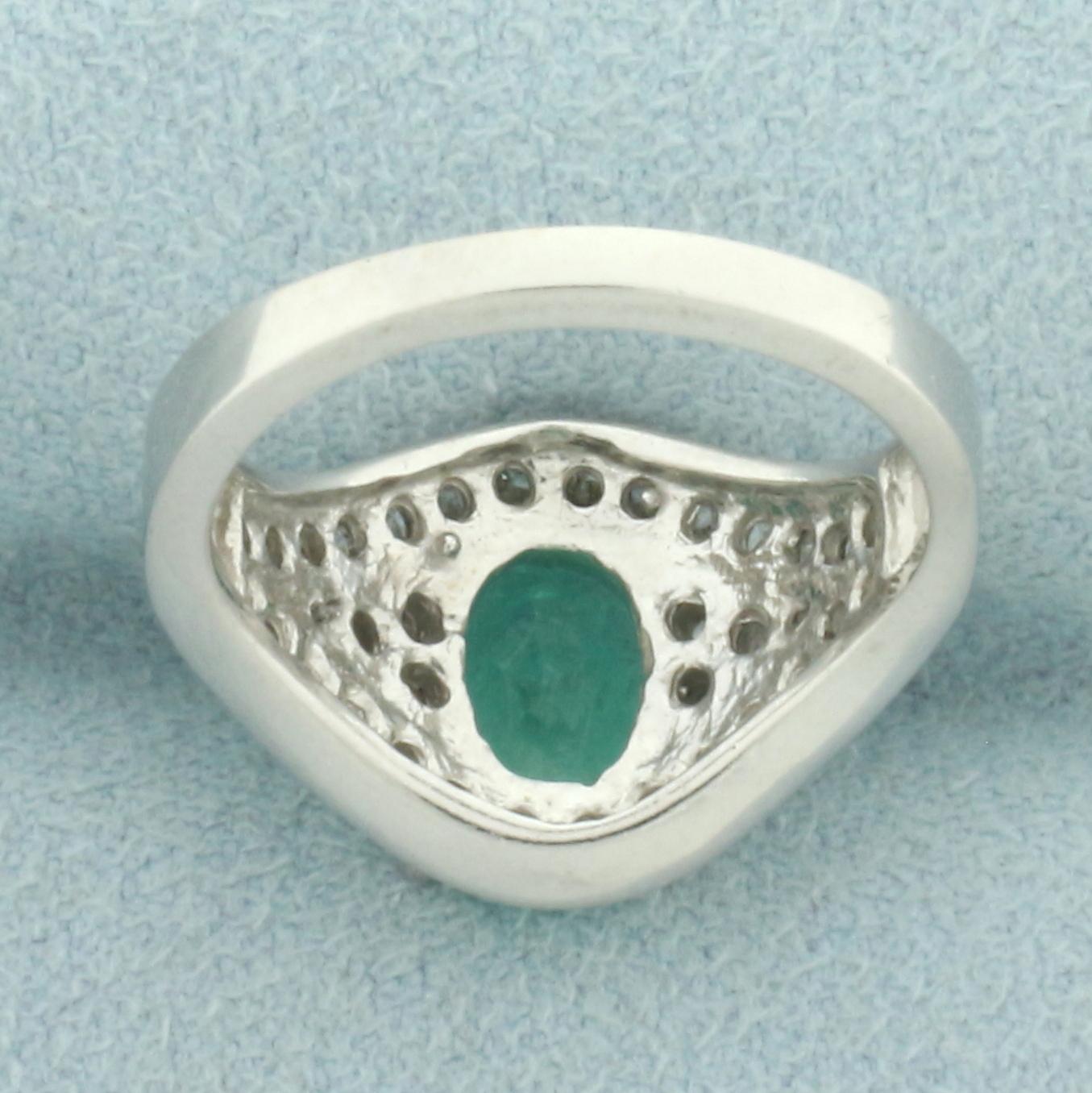 2ct Emerald And Diamond Ring In 14k White Gold