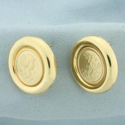 Greek Goddess Aphrodite Button Earring In 14k Yellow Gold
