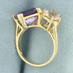 Morganite And Amethyst Toi Et Moi Ring In 14k Yellow Gold