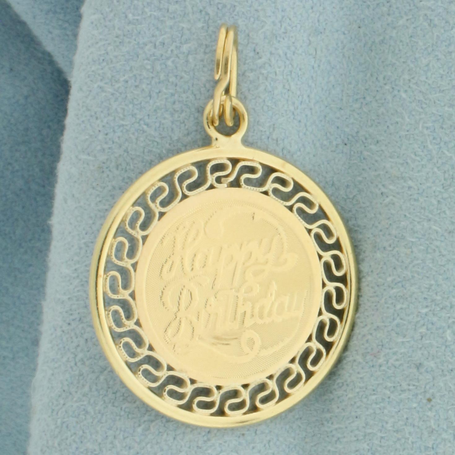 Happy Birthday Medallion Charm Or Pendant In 14k Yellow Gold