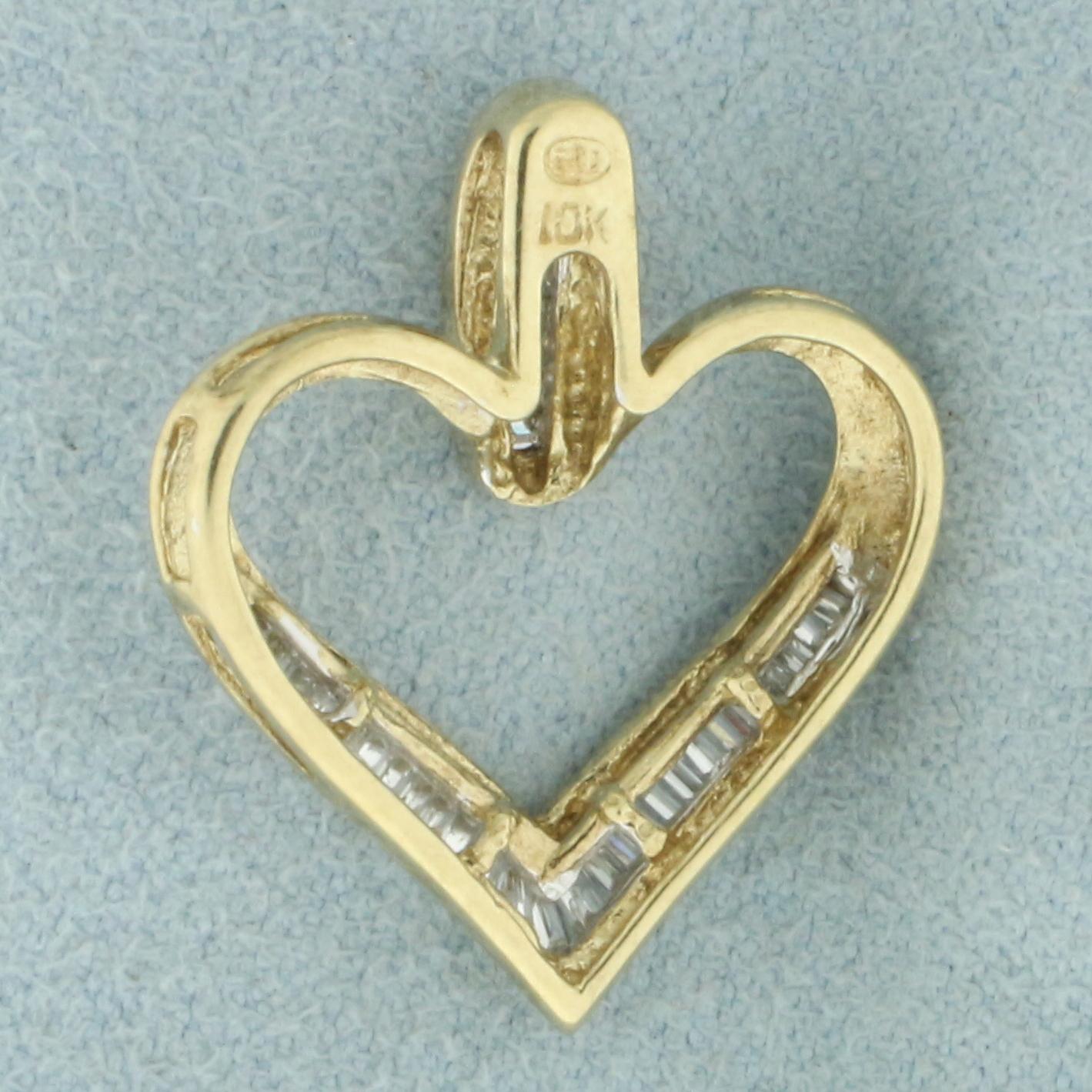 Baguette Diamond Heart Pendant In 10k Yellow Gold