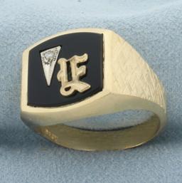 Vintage Mens Diamond E Or F Initial Monogram Ring In 14k Yellow Gold