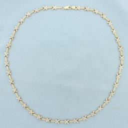 Two Tone X Link Necklace In 10k Yellow And White Gold
