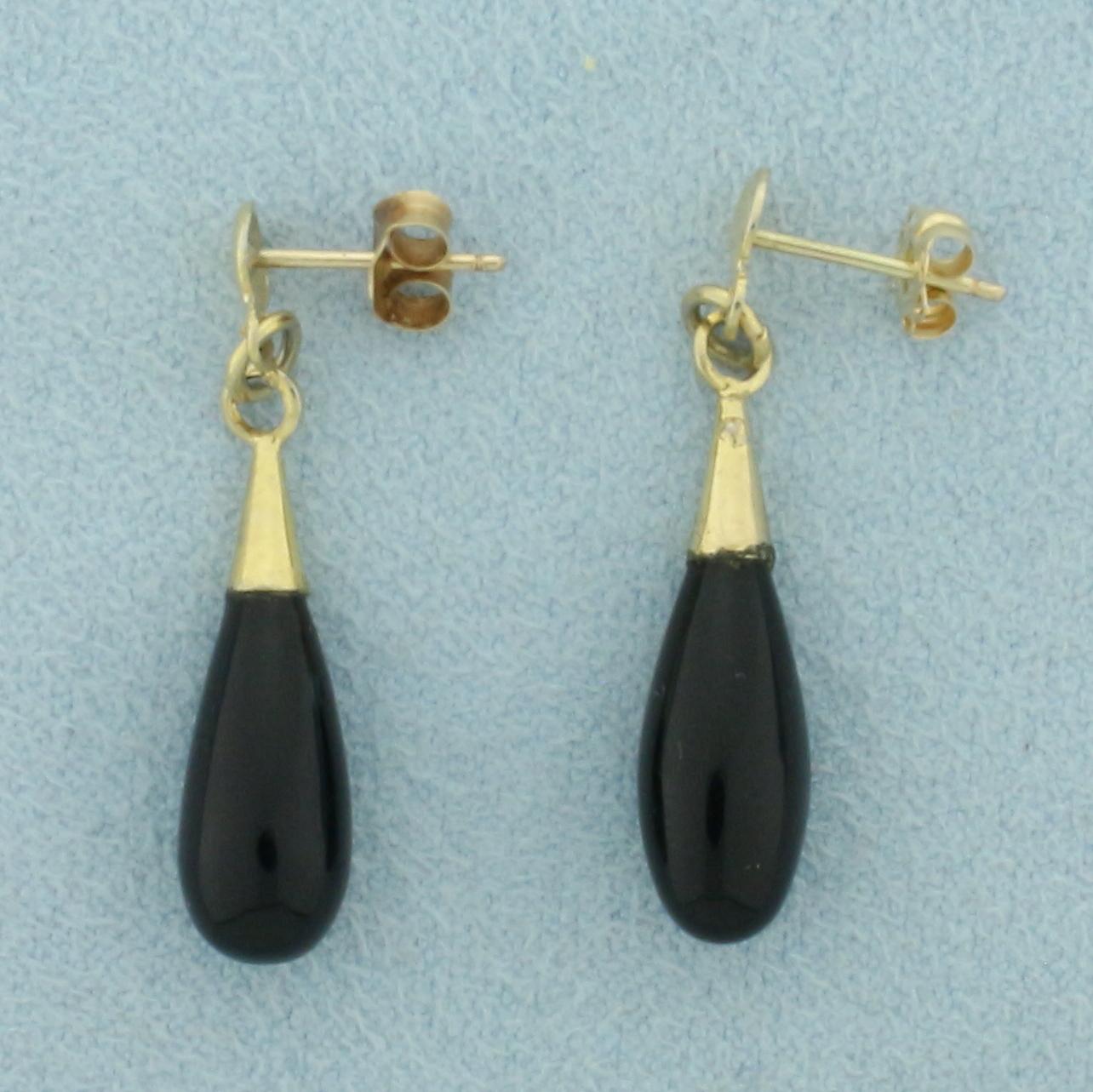 Onyx Teardrop Dangle Earrings In 14k Yellow Gold