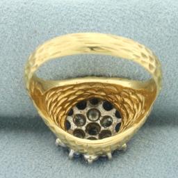 Sapphire And Diamond Flower Bombe Ring In 18k Yellow Gold