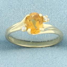 Citrine And Diamond Ring In 10k Yellow Gold