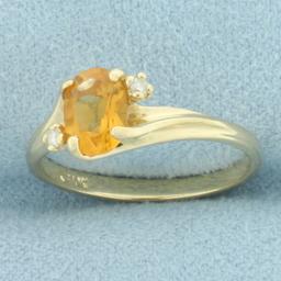 Citrine And Diamond Ring In 10k Yellow Gold