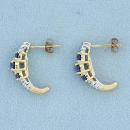 Sapphire And Diamond J-hook Earrings In 10k Yellow Gold