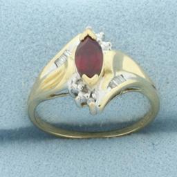 Ruby And Diamond Ring In 10k Yellow Gold