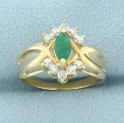 Emerald And Diamond Ring In 14k Yellow Gold