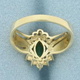 Emerald And Diamond Ring In 14k Yellow Gold