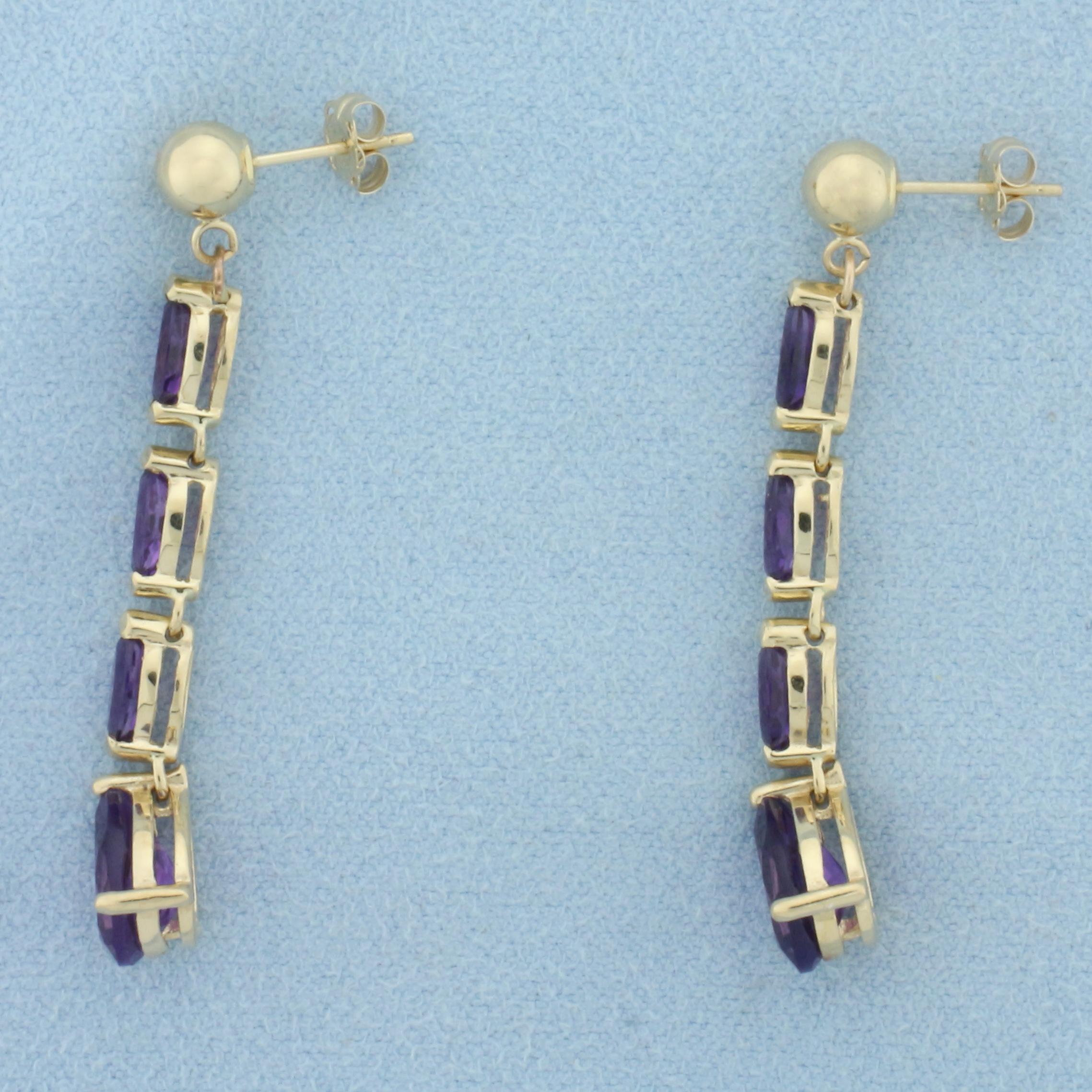 Amethyst Dangle Drop Earrings In 14k Yellow Gold