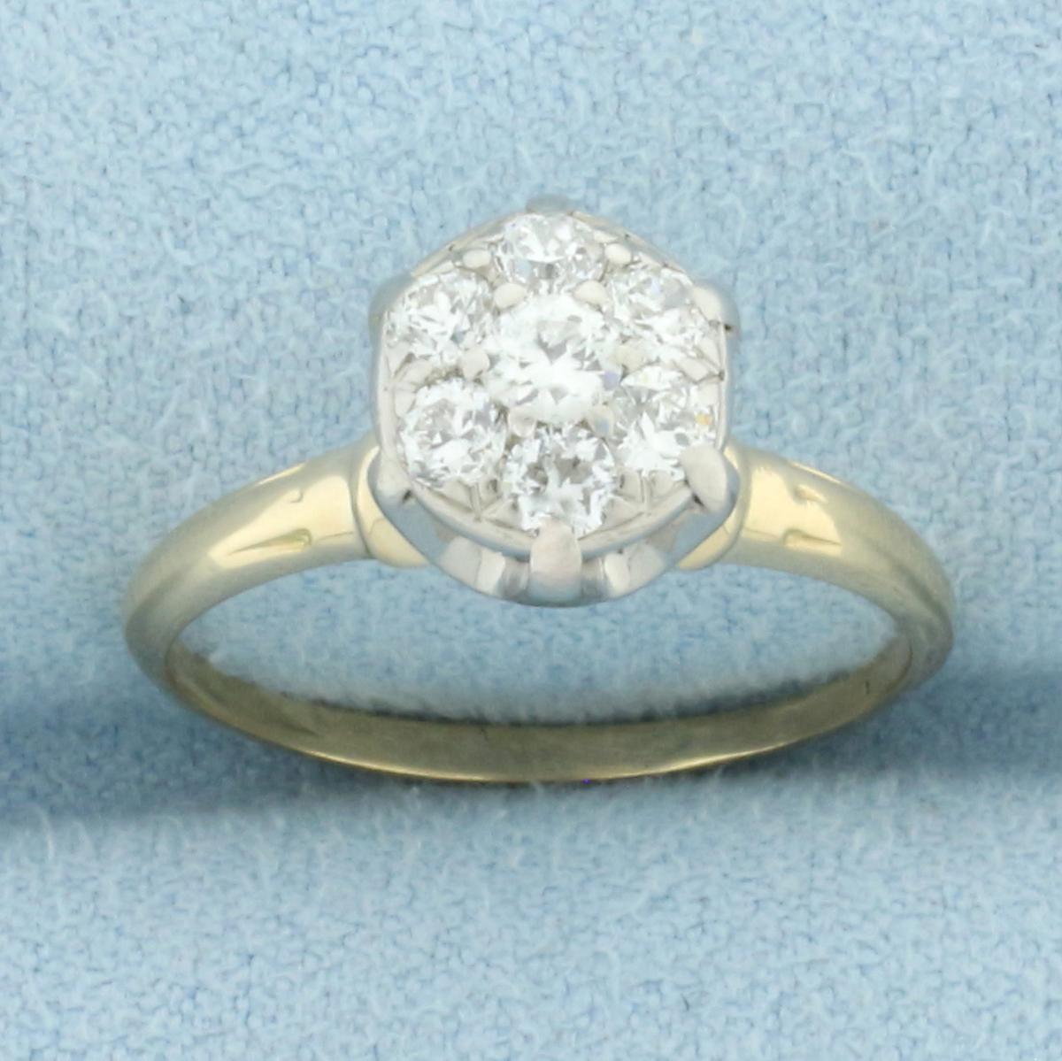 Antique Pave Set Diamond Engagement Ring In 14k Yellow Gold
