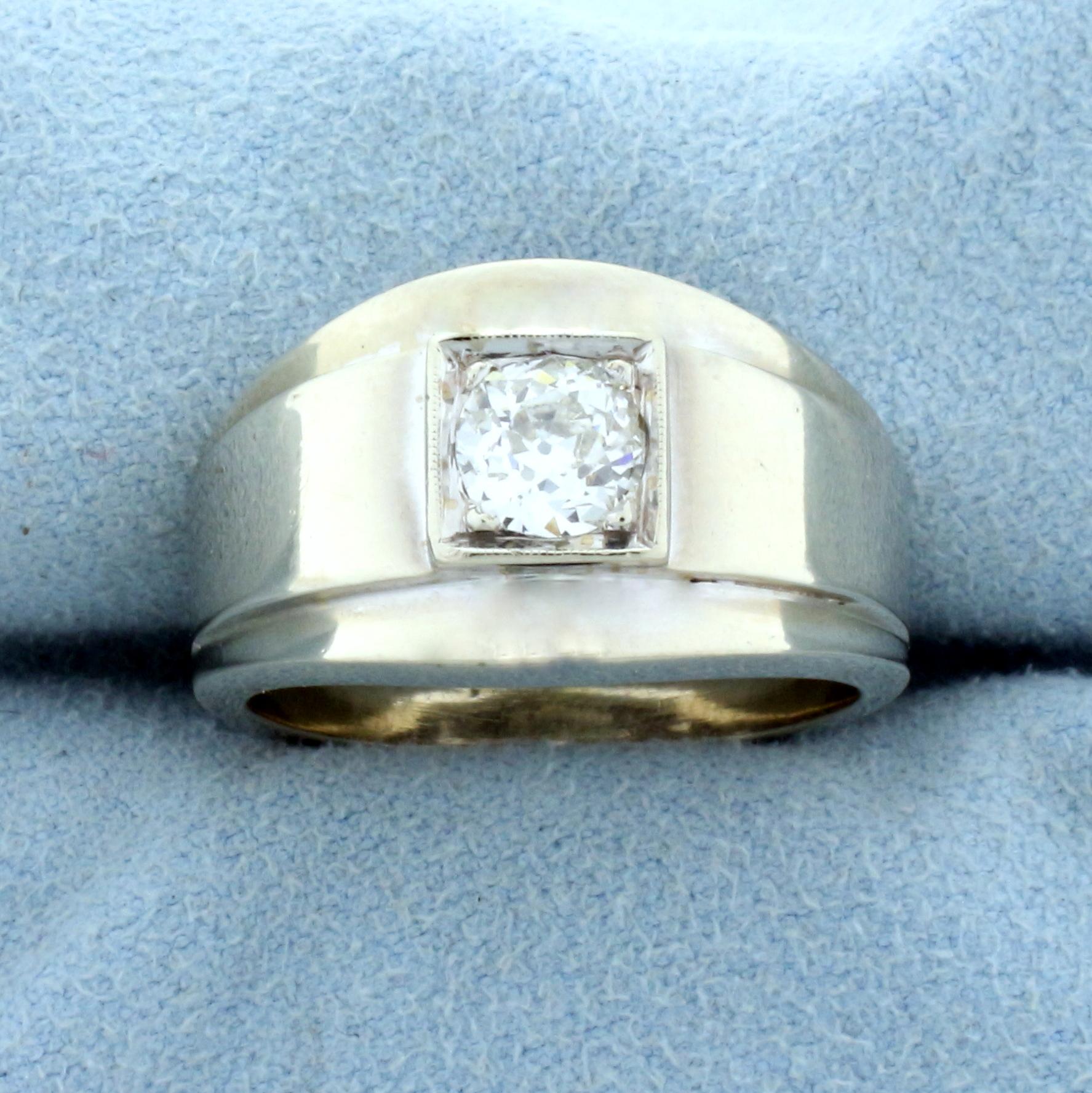 Antique Old European Cut 2/3ct Solitaire Diamond Ring In 14k White Gold