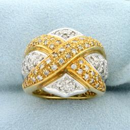 Vintage Diamond Criss Cross Design Statement Ring In 18k Yellow And White Gold