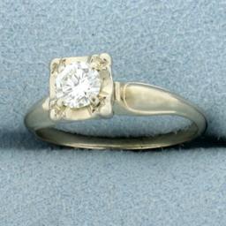 Vintage 1/2ct Diamond Solitaire Engagement Ring In 14k White Gold