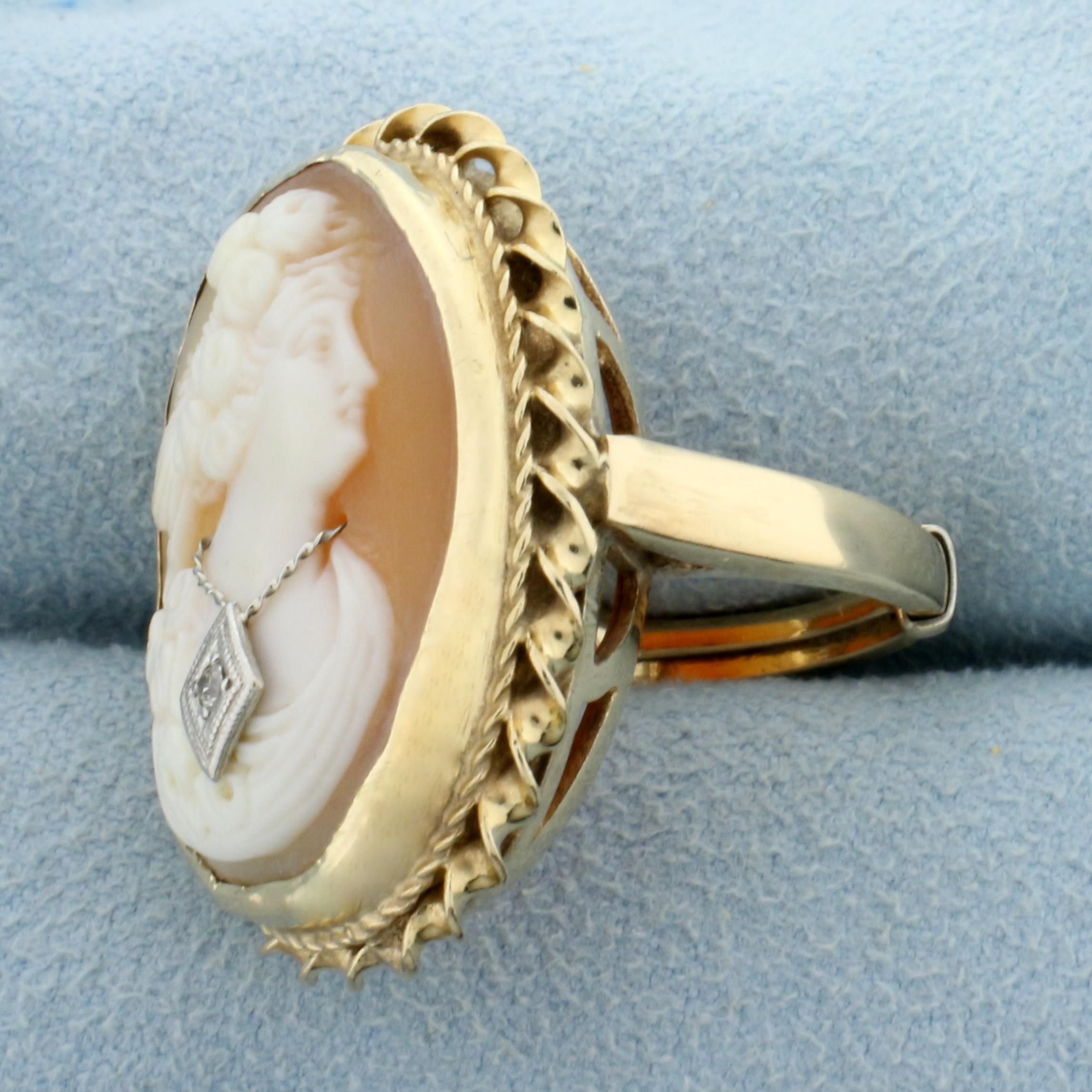 Diamond Cameo Ring In 14k Yellow And White Gold