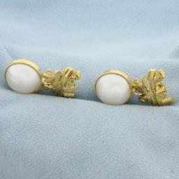 Designer Dangle Mabe Pearl Dangle Earrings In 18k Yellow Gold