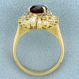 Vintage 2ct Tw Natural Ruby And Diamond Ring In 18k Yellow Gold