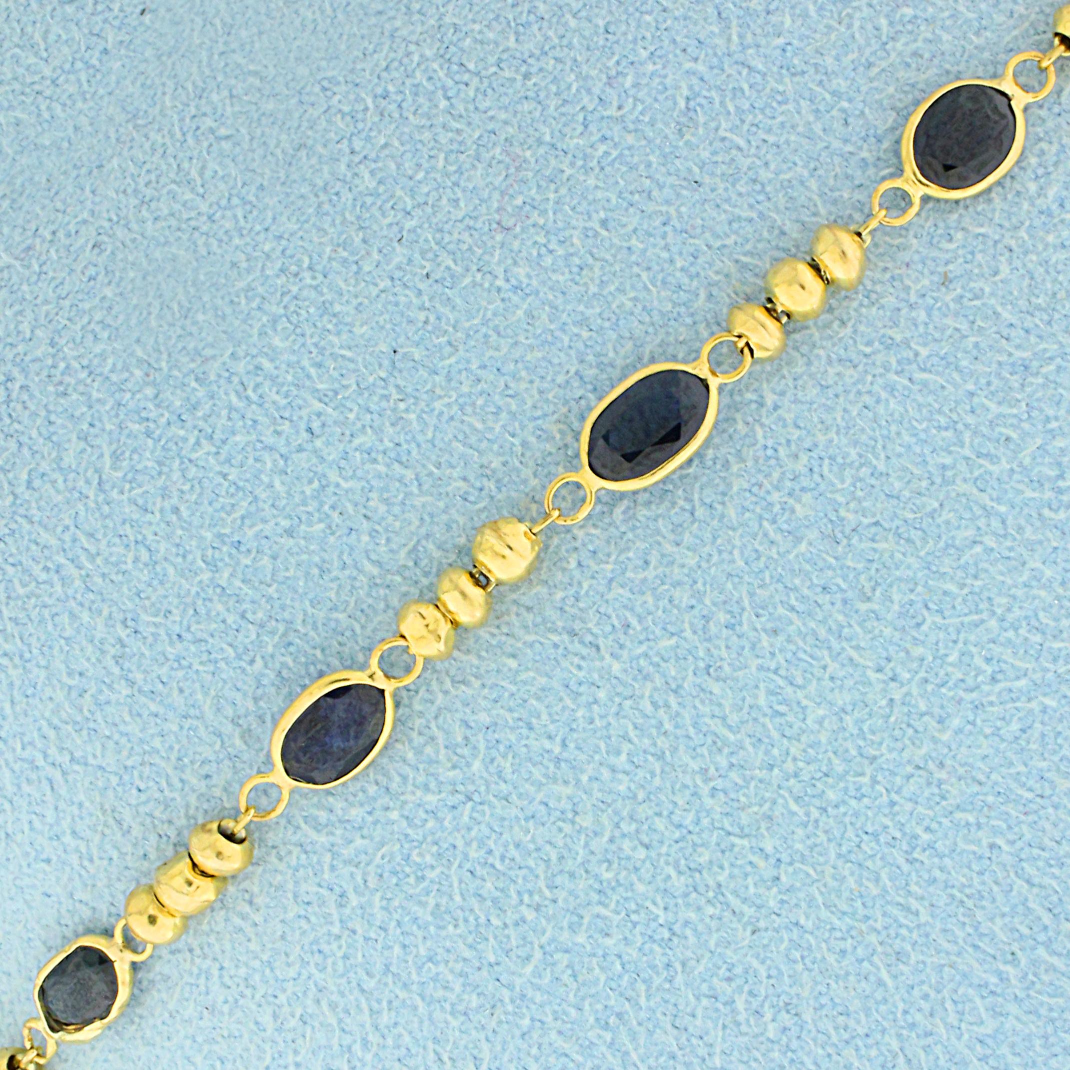 3ct Tw Sapphire Bead Link Bracelet In 14k Yellow Gold