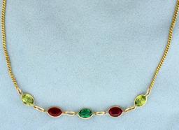 5ct Tw Lab Emerald, Lab Ruby, And Peridot Necklace In 14k Yellow Gold