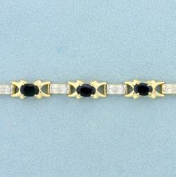 5ct Tw Sapphire And Diamond Tennis Bracelet In 14k Yellow Gold