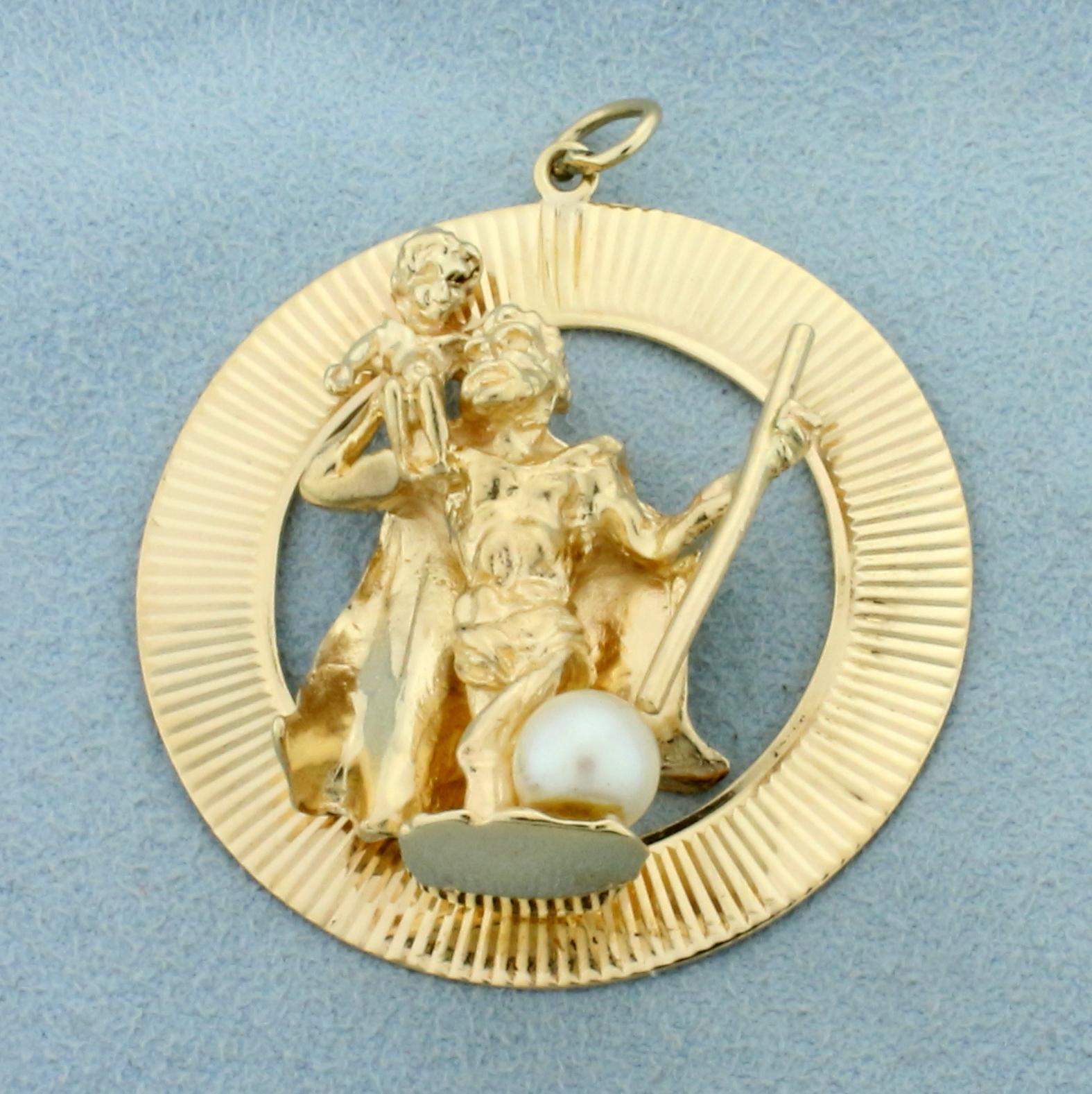 Saint Christopher Pendant In 14k Yellow Gold