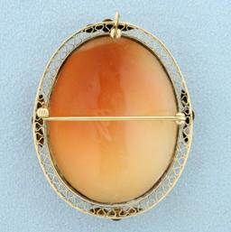 Large Cameo Pendant Or Pin In 14k Yellow Gold