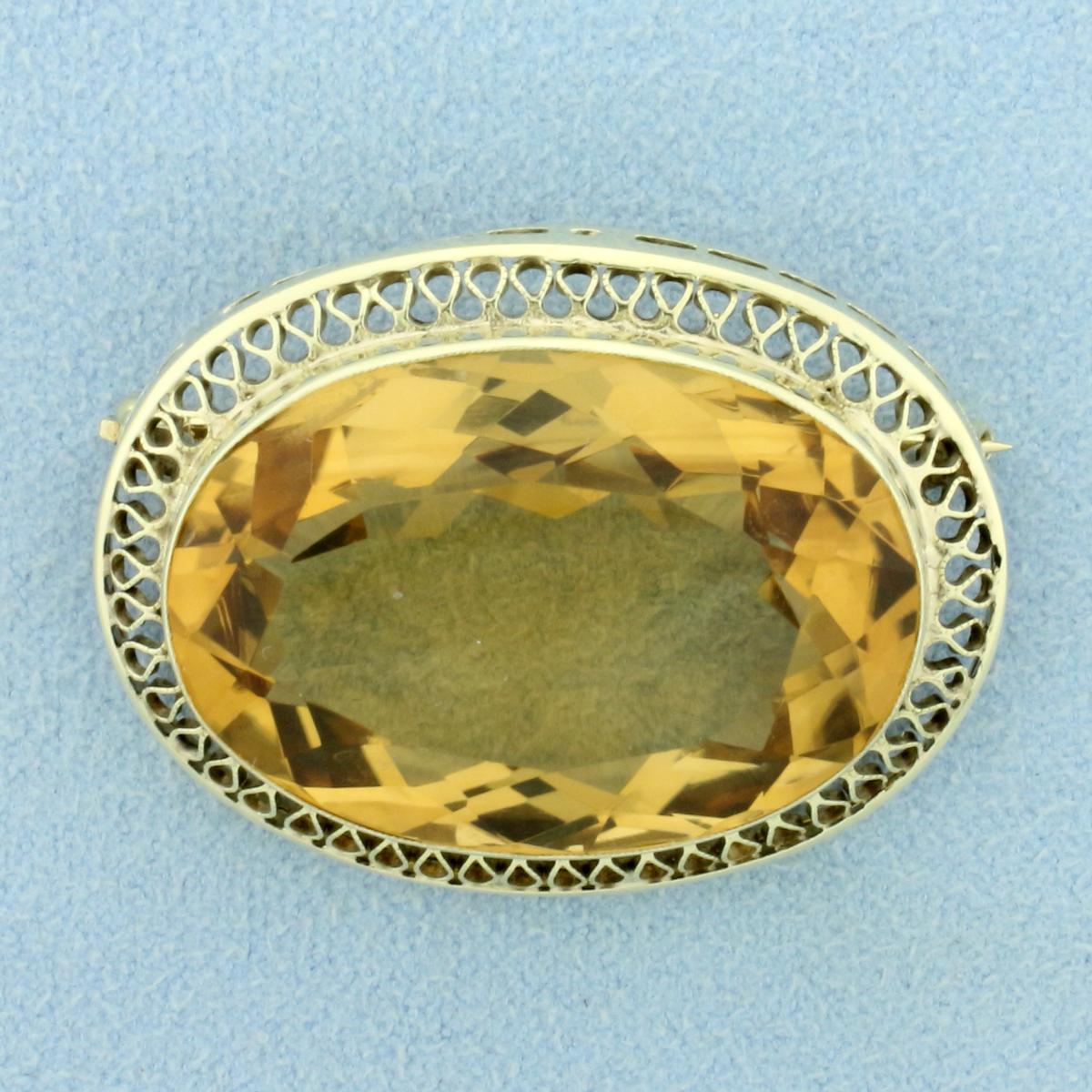 Vintage 35ct Citrine Pin In 14k Yellow Gold