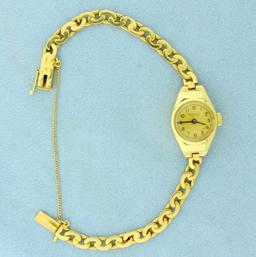 Vintage Universal Geneve Womens Self Wind Wrist Watch In Solid 18k Yellow Gold