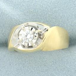 1/3ct Diamond Solitaire Ring With Illusion Setting In 14k Yellow And White Gold With Matte Finish