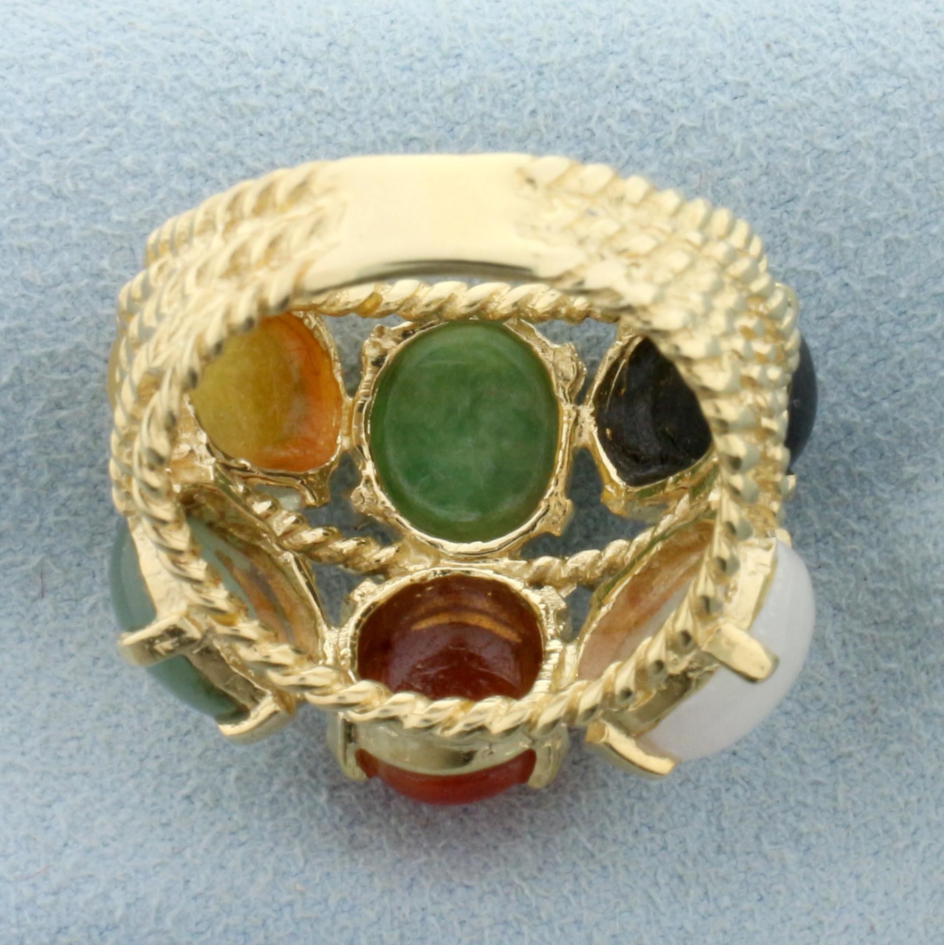 Jade Multi Color Statement Ring In 14k Yellow Gold