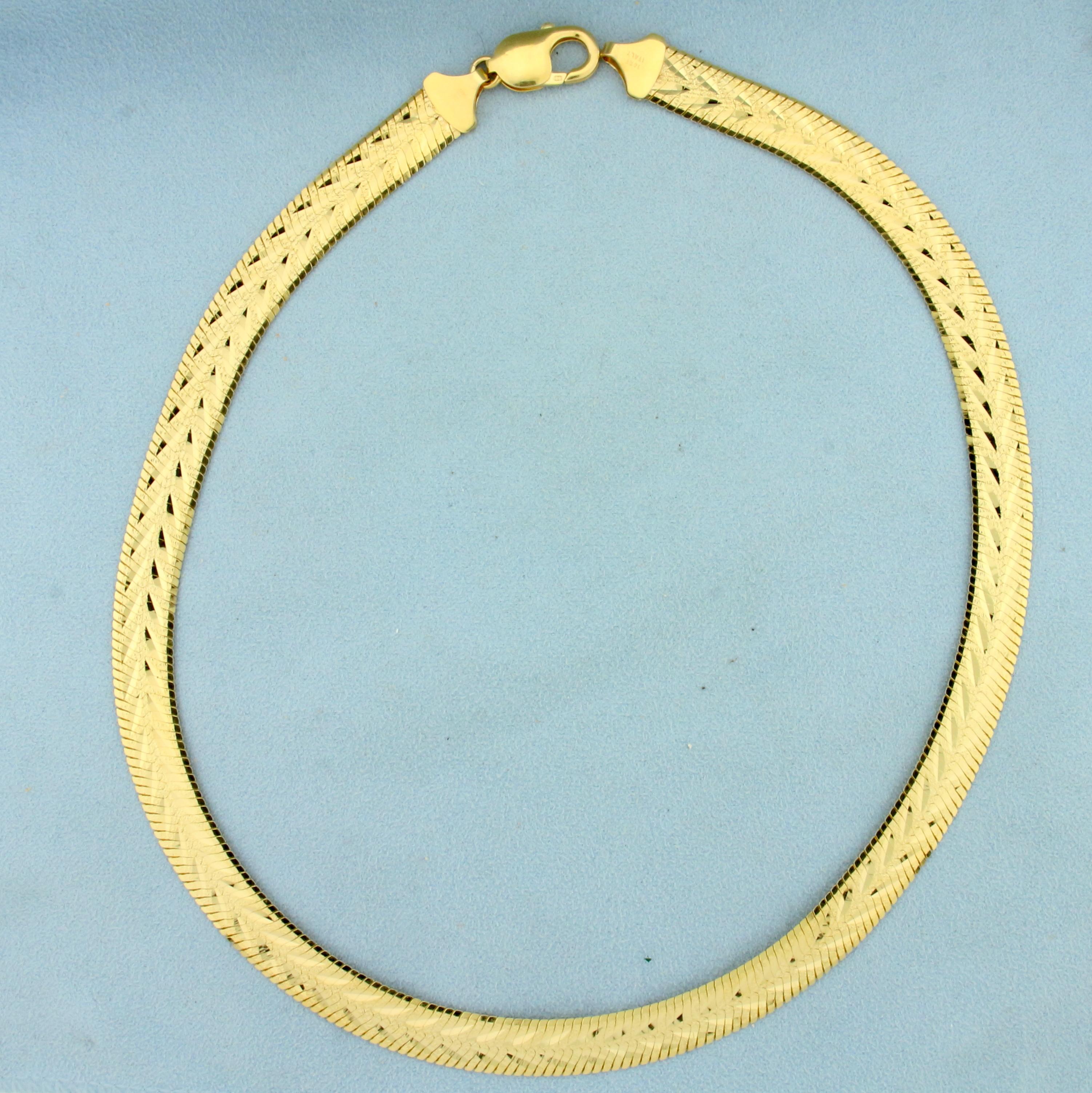 18 Inch Diamond Cut Herringbone Link Necklace In 14k Yellow Gold
