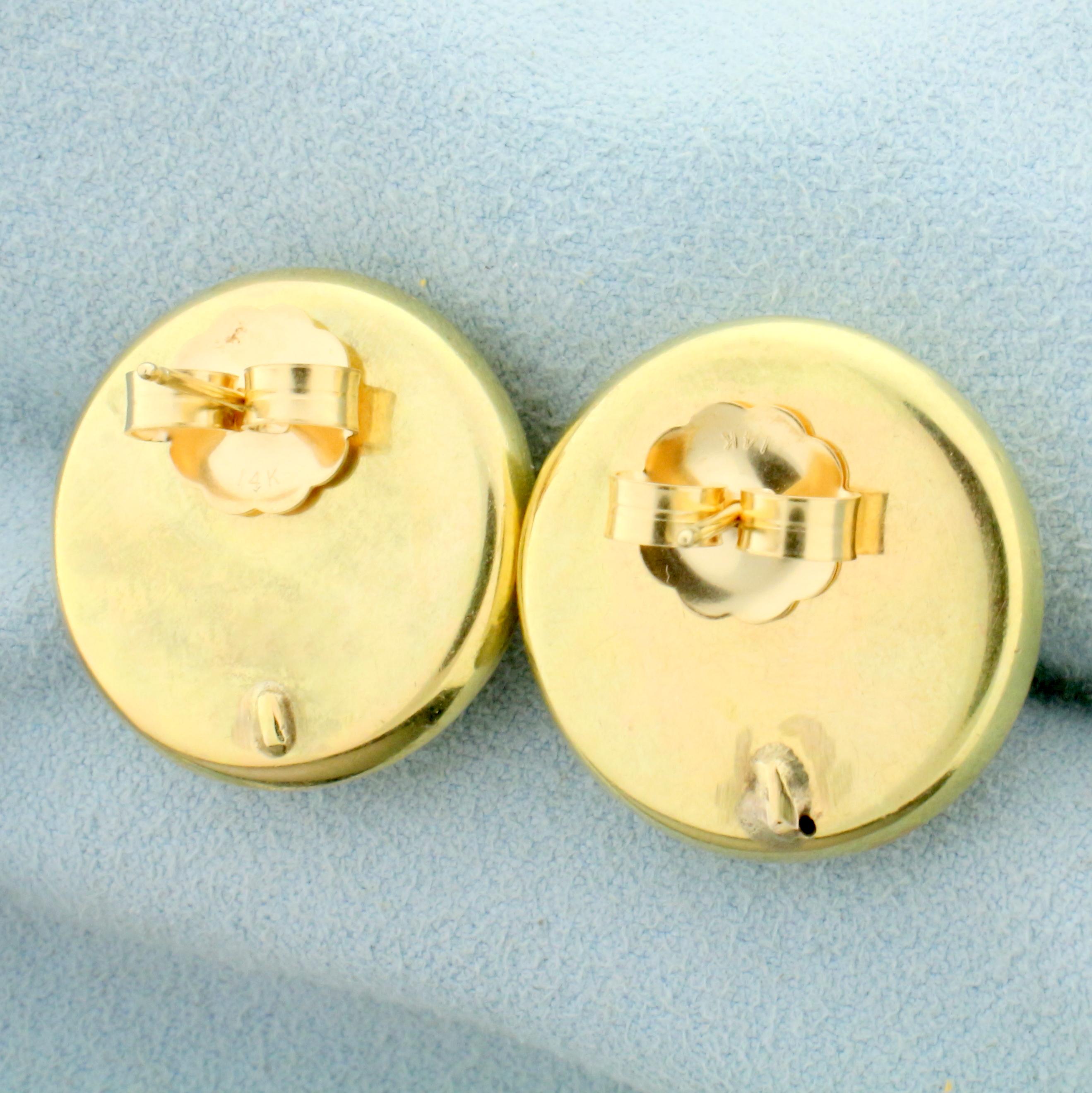 Button Design Earrings In 14k Yellow Gold