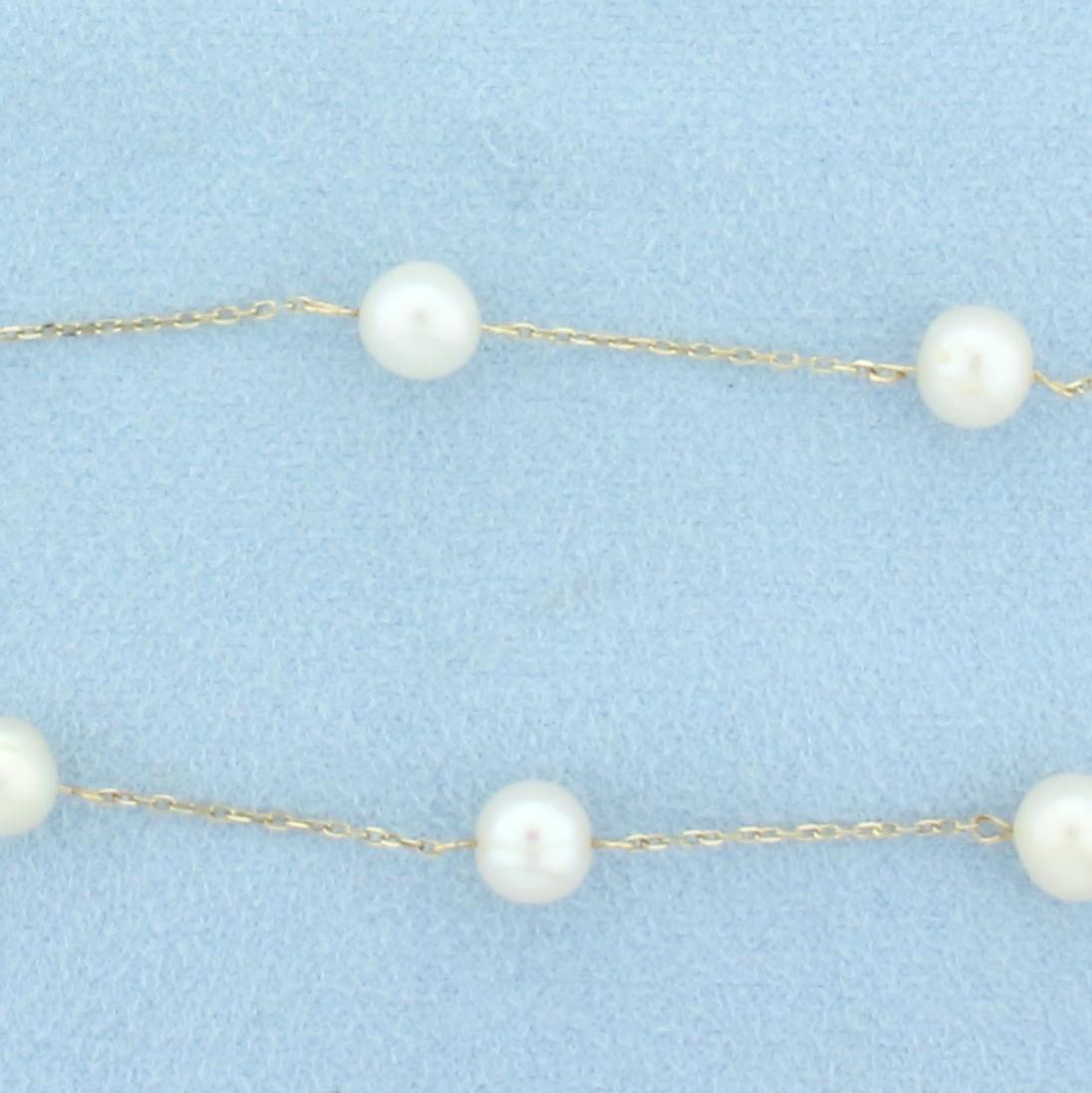 17 Inch Station Cultured Pearl Necklace In 14k Yellow Gold