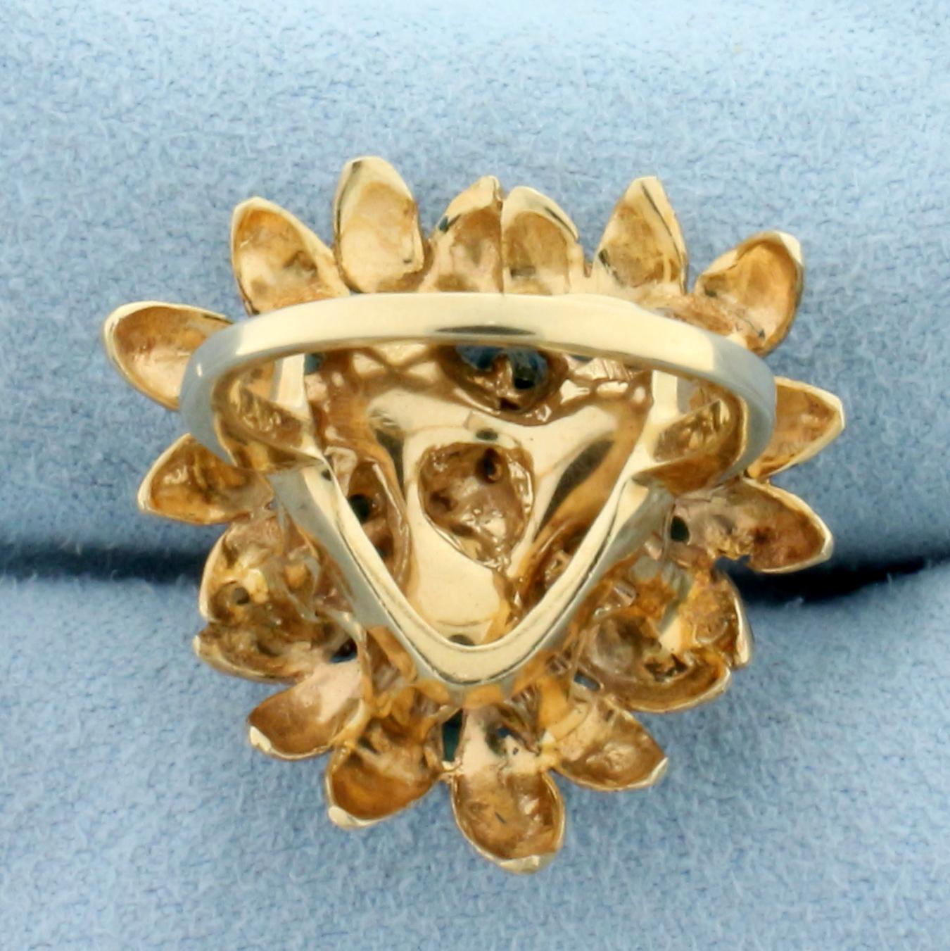 Turquoise And Diamond Flower Ring In 14k Yellow Gold