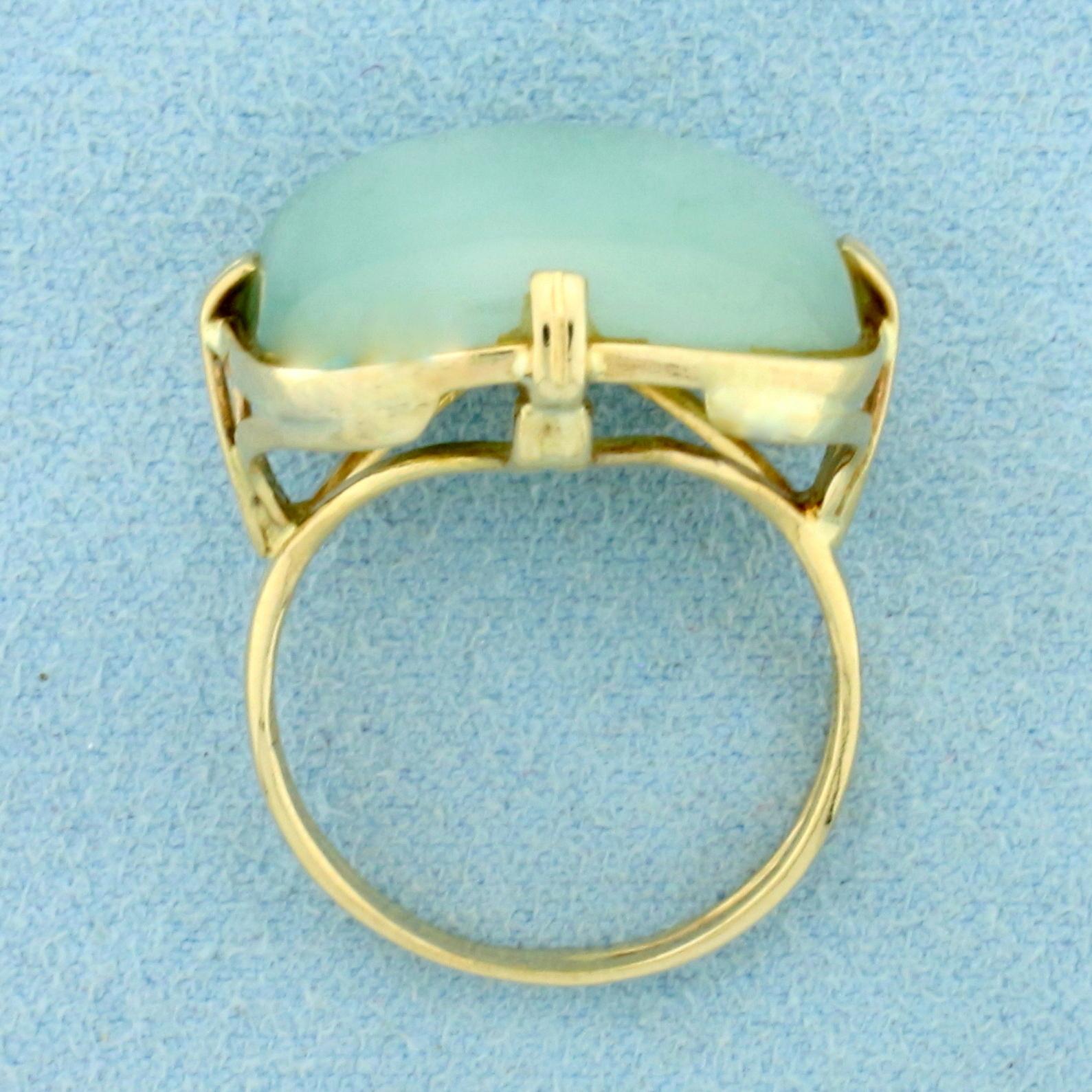 Large Natural Jade Statement Ring In 14k Yellow Gold