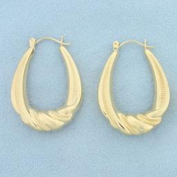 Twisting Design Oval Hoop Earrings In 14k Yellow Gold