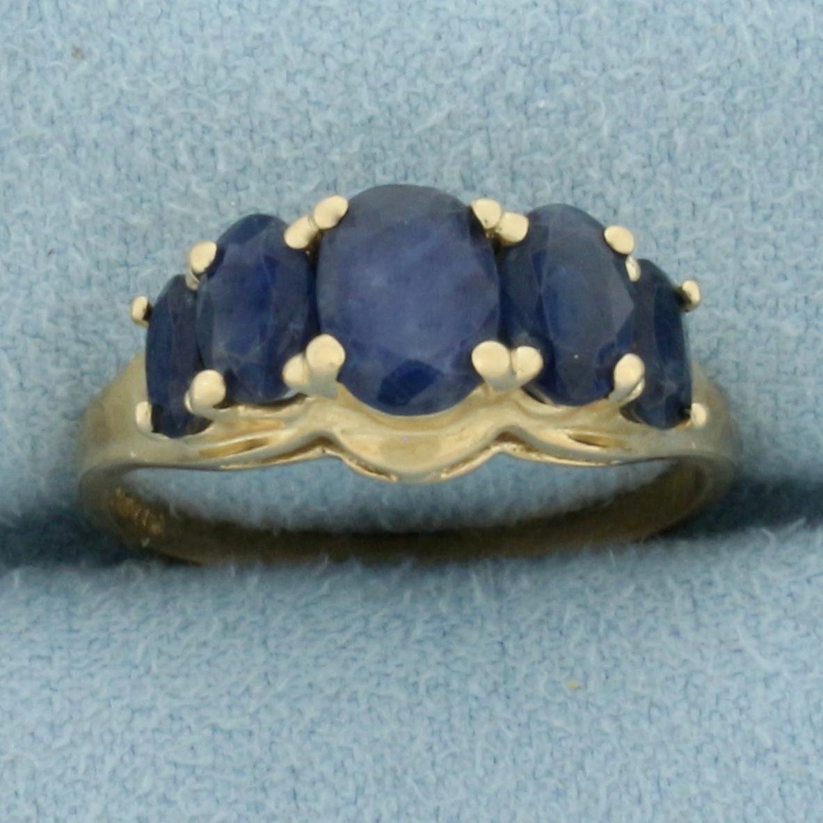 3ct Sapphire 5 Stone Ring In 14k Yellow Gold