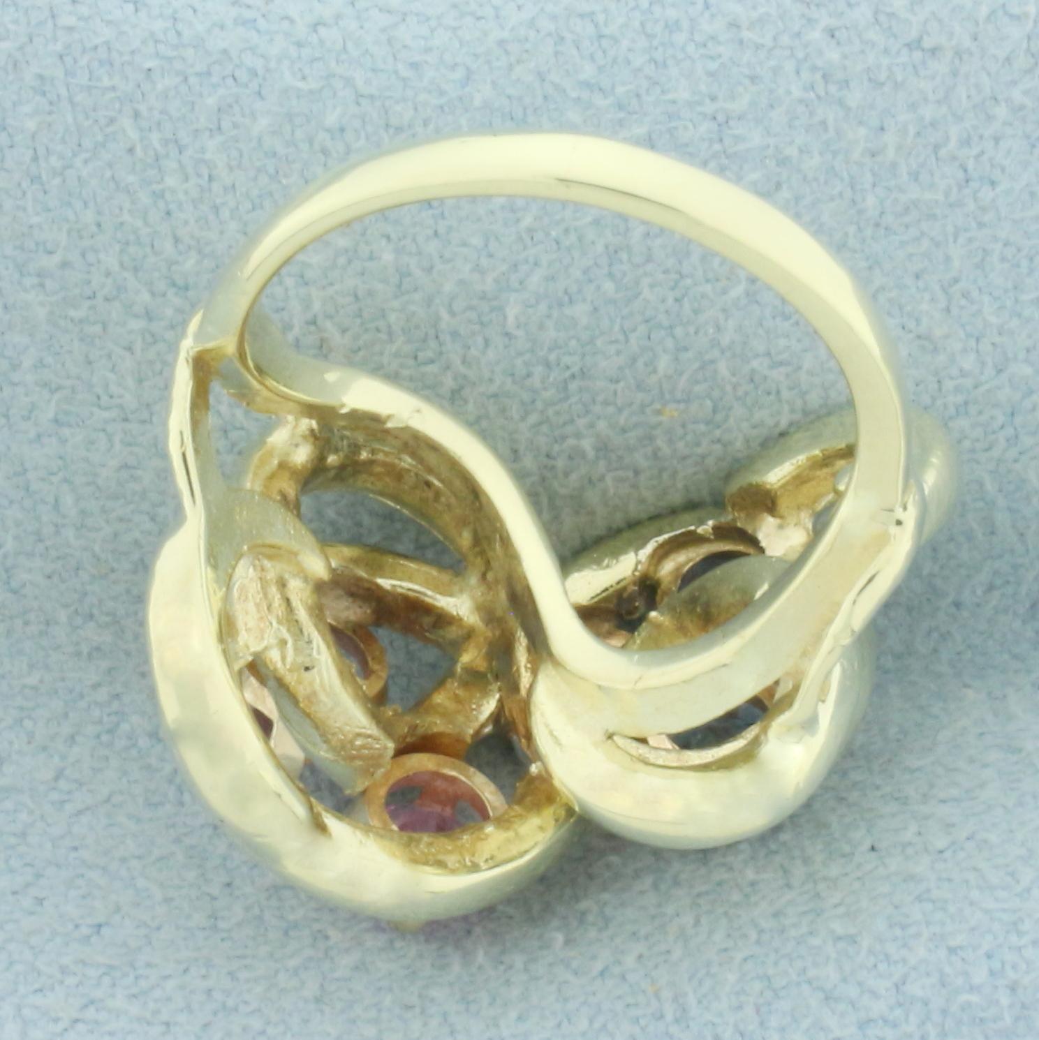 Rainbow Gemstone Swirl Ring In 14k Yellow Gold