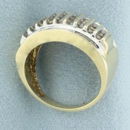 Diamond Channel Set Vertical Column Ring In 10k Yellow Gold